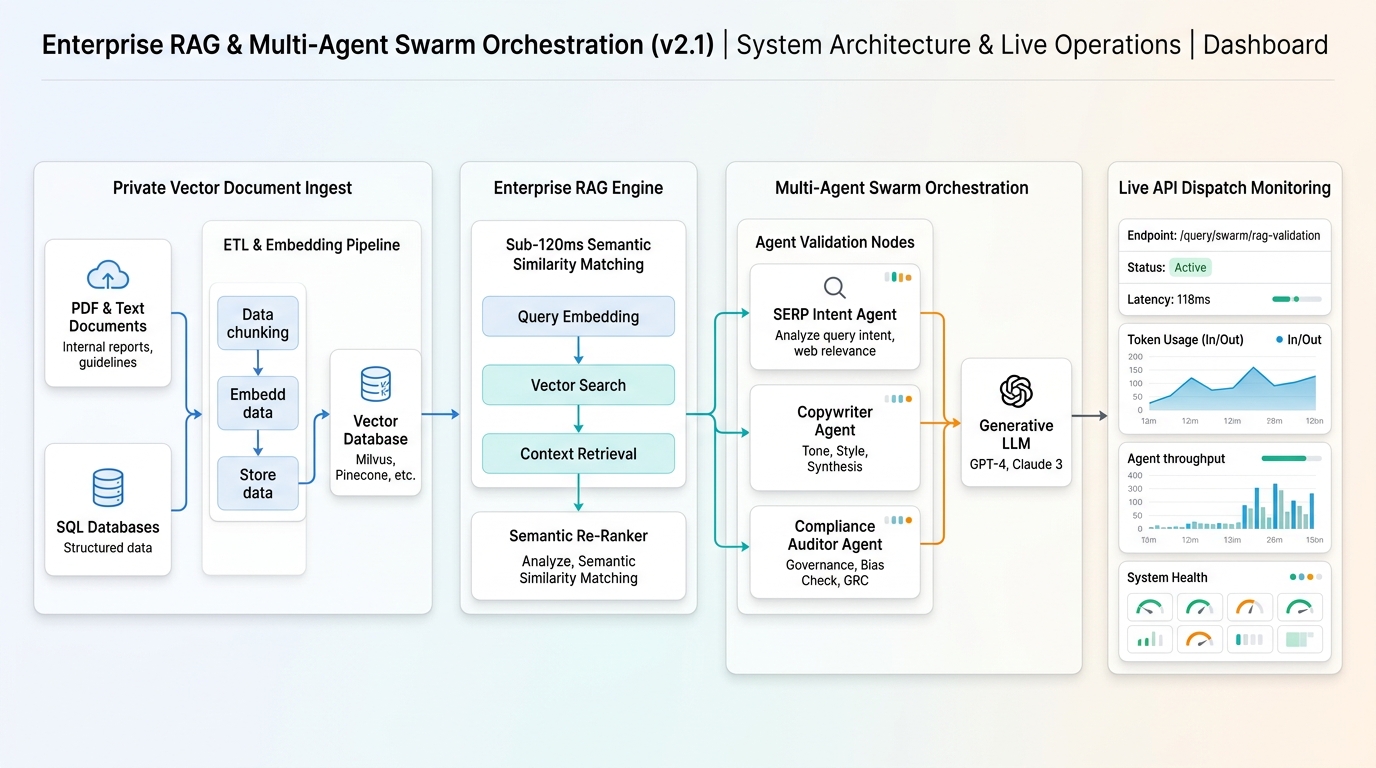 Enterprise RAG and Multi-Agent Swarm Orchestration Diagram