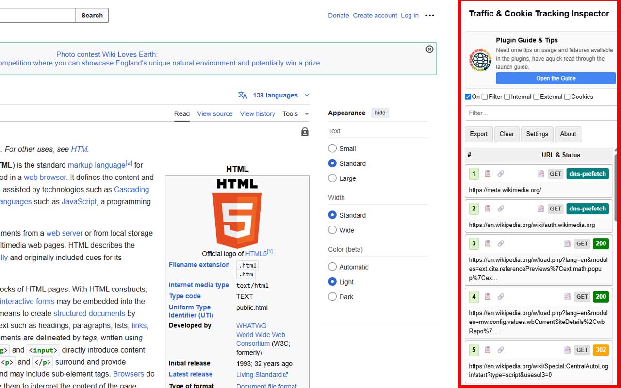 Traffic & Cookie Tracking Inspector Chrome Extension