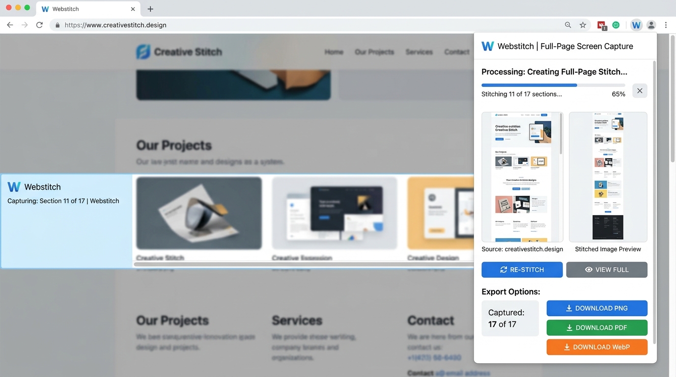 Webstitch Full-Page Screenshot Chrome Extension